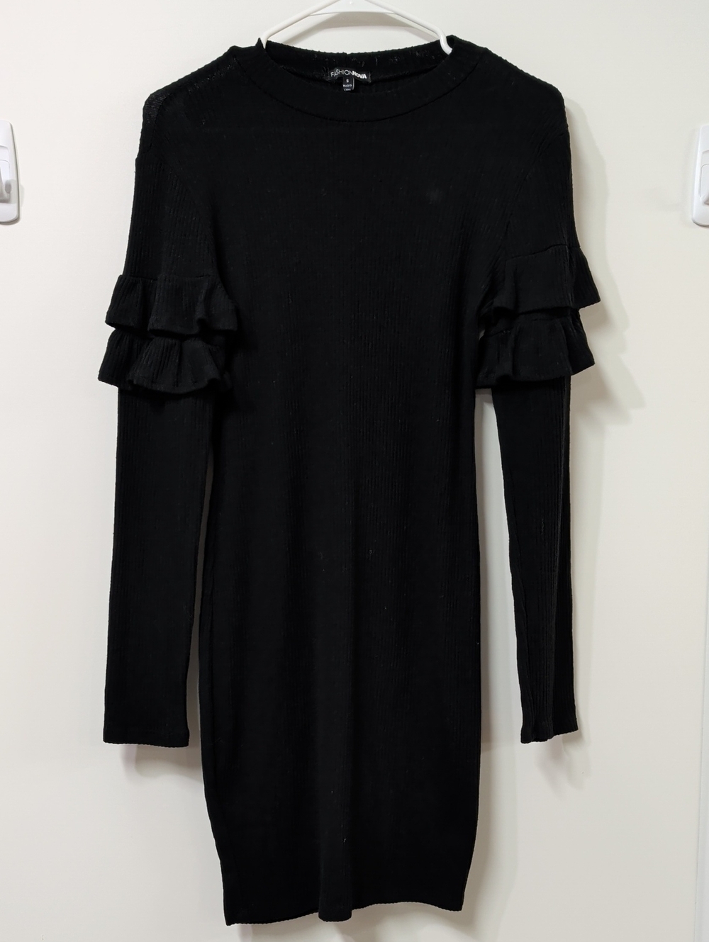 Fashion Nova Black Rib Knit Mini Sweater Dress Small
